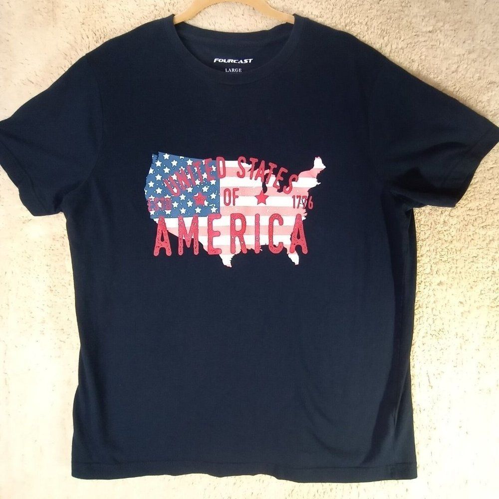 Fourcast Women's Sz L Short Sleeve Black T-Shirt United States Of America